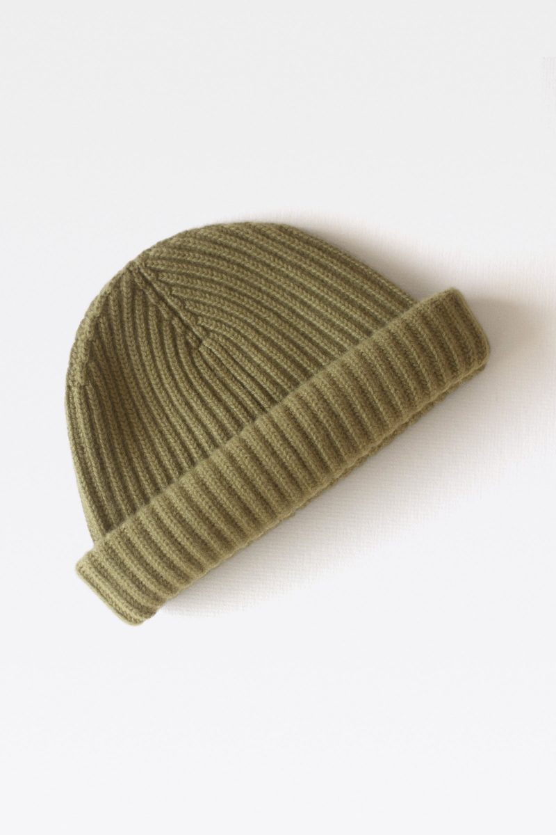100% Pure Luxury Cashmere Wool Knit Beanie with Cardigan Stitch Ribbed - Made In Scotland - Algae Green - Collection 001 - Riachi Studio